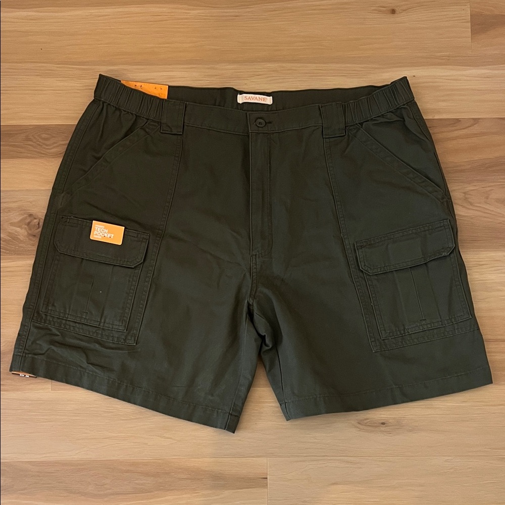 Savane Men's Dark Olive Cargo Shorts with Orange Tab